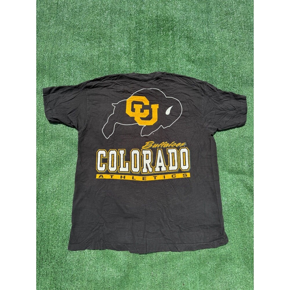 Vintage 90s University Of Colorado Buffaloes Black Faded Graphic T-shirt XL